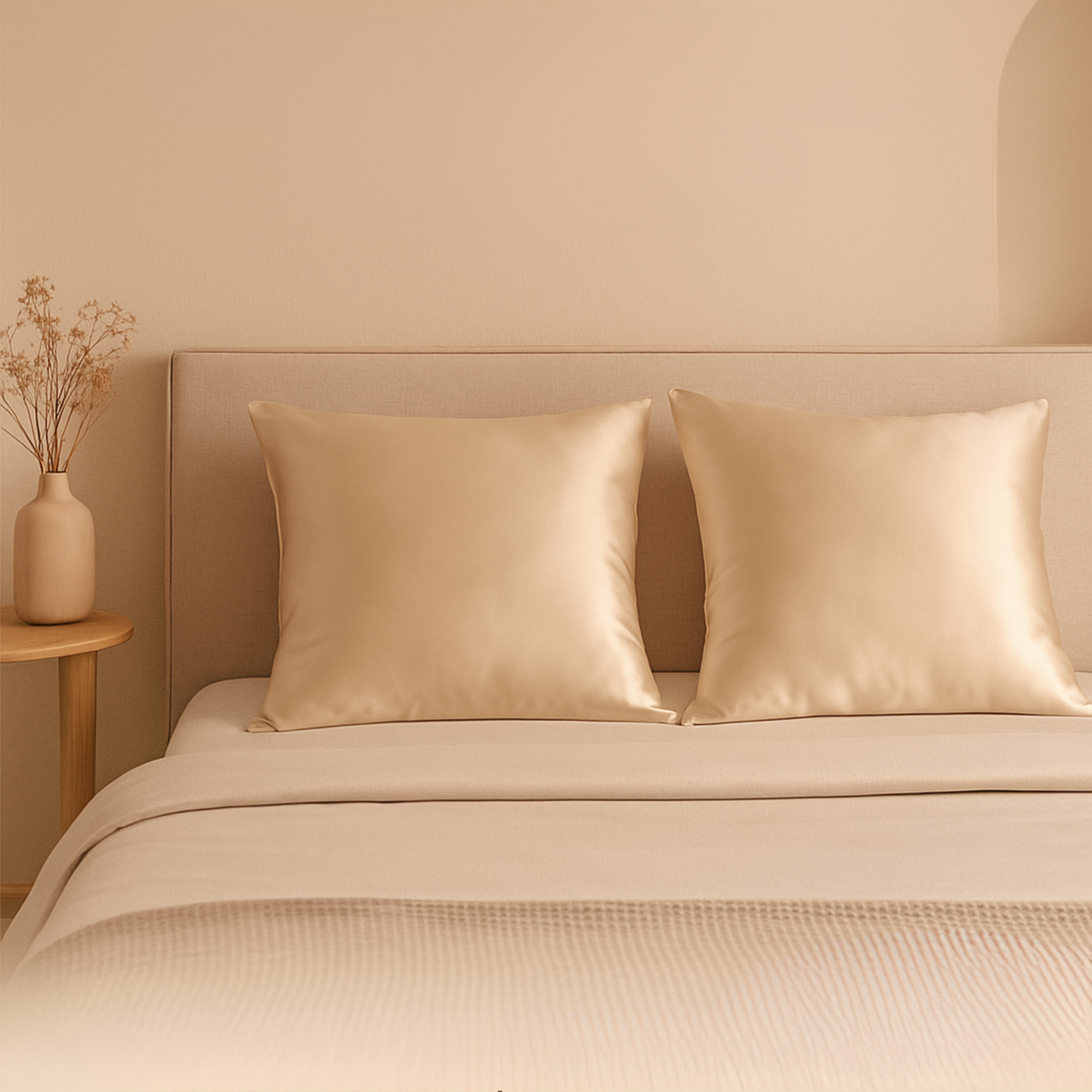 Lifestyle taies d'oreiller en soie champagne