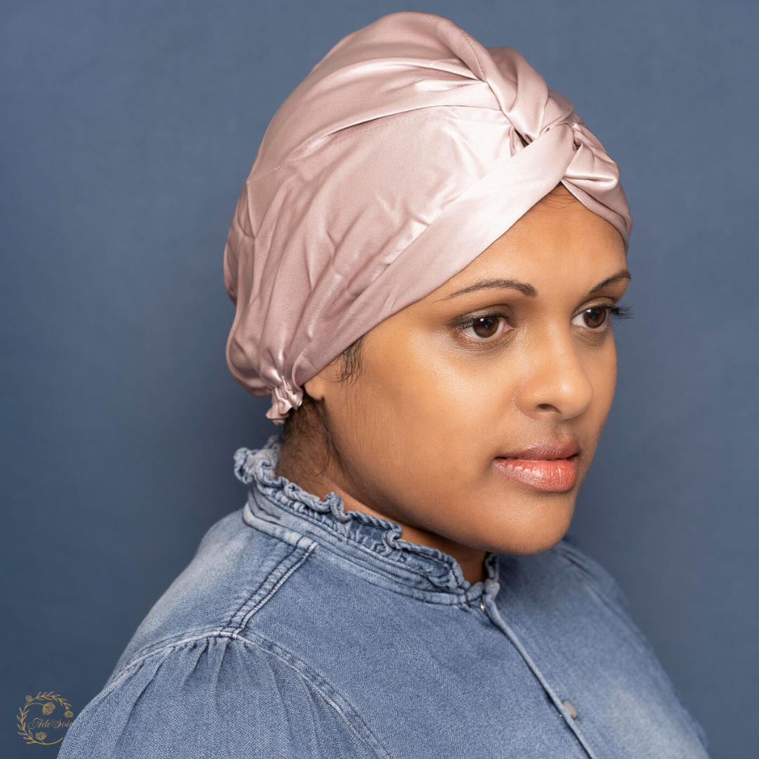 Turban Femme Pure Soie Vieux Rose