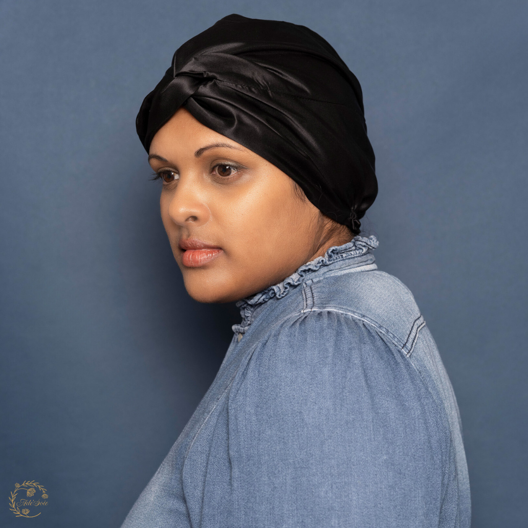 Turban Femme Pure Soie Noir