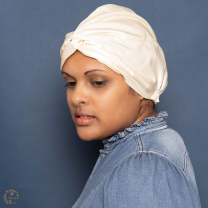 Turban Femme Pure Soie Blanc Cassé