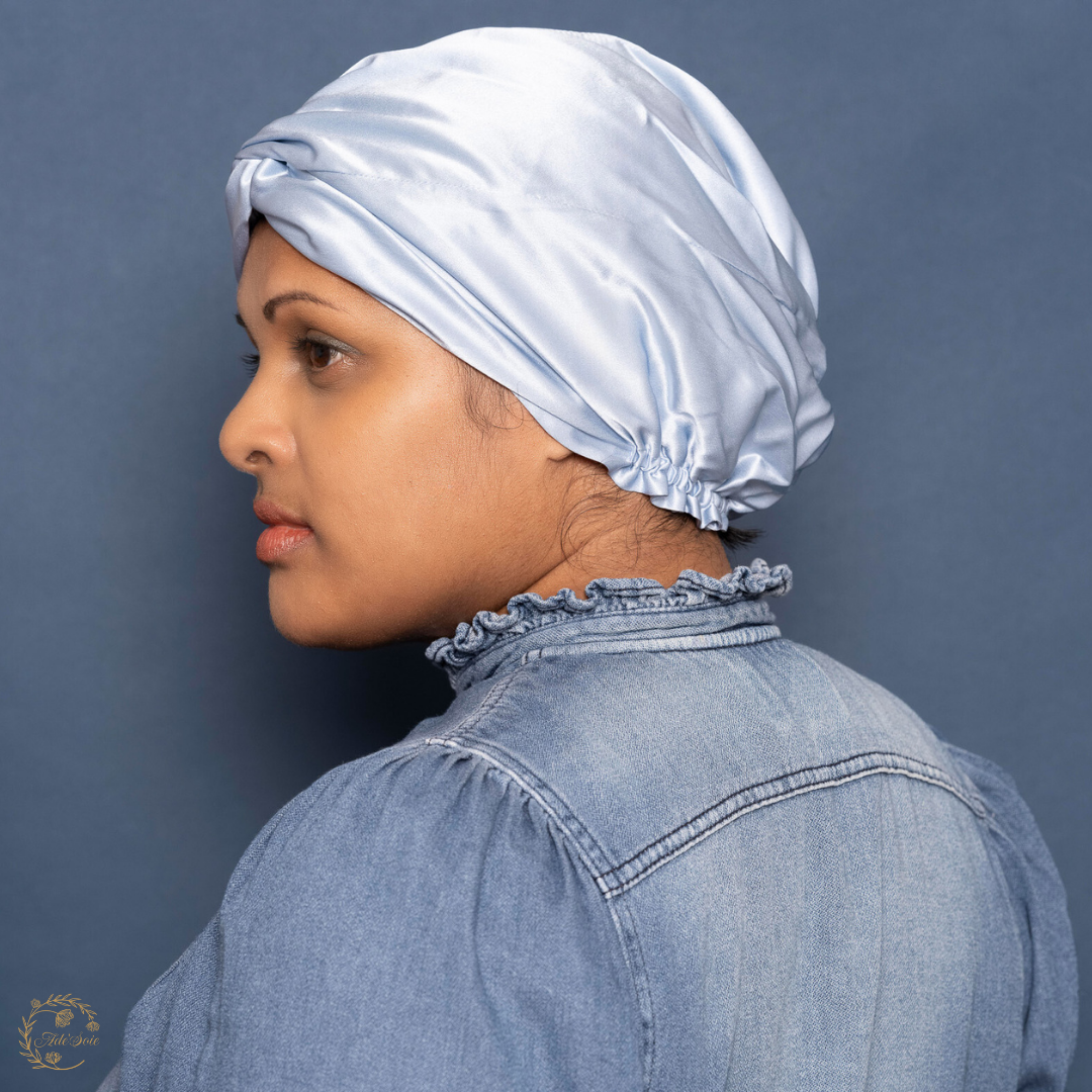 Turban Femme Pure Soie Baby Blue