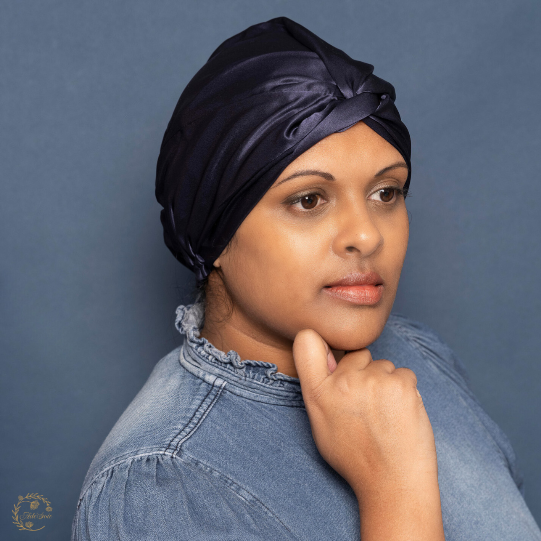 Turban Femme Pure Soie Marine