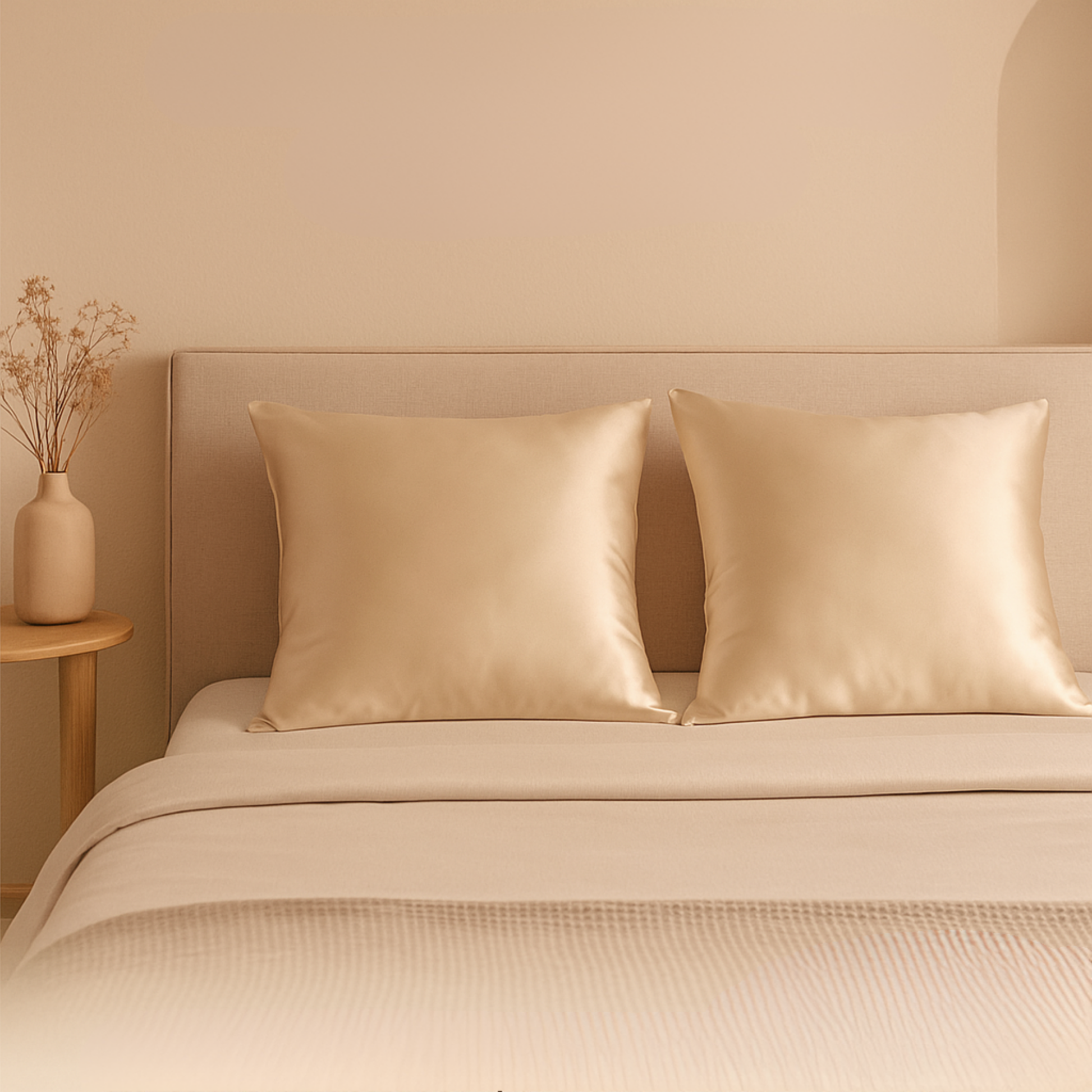 Lifestyle taies d'oreiller en soie champagne