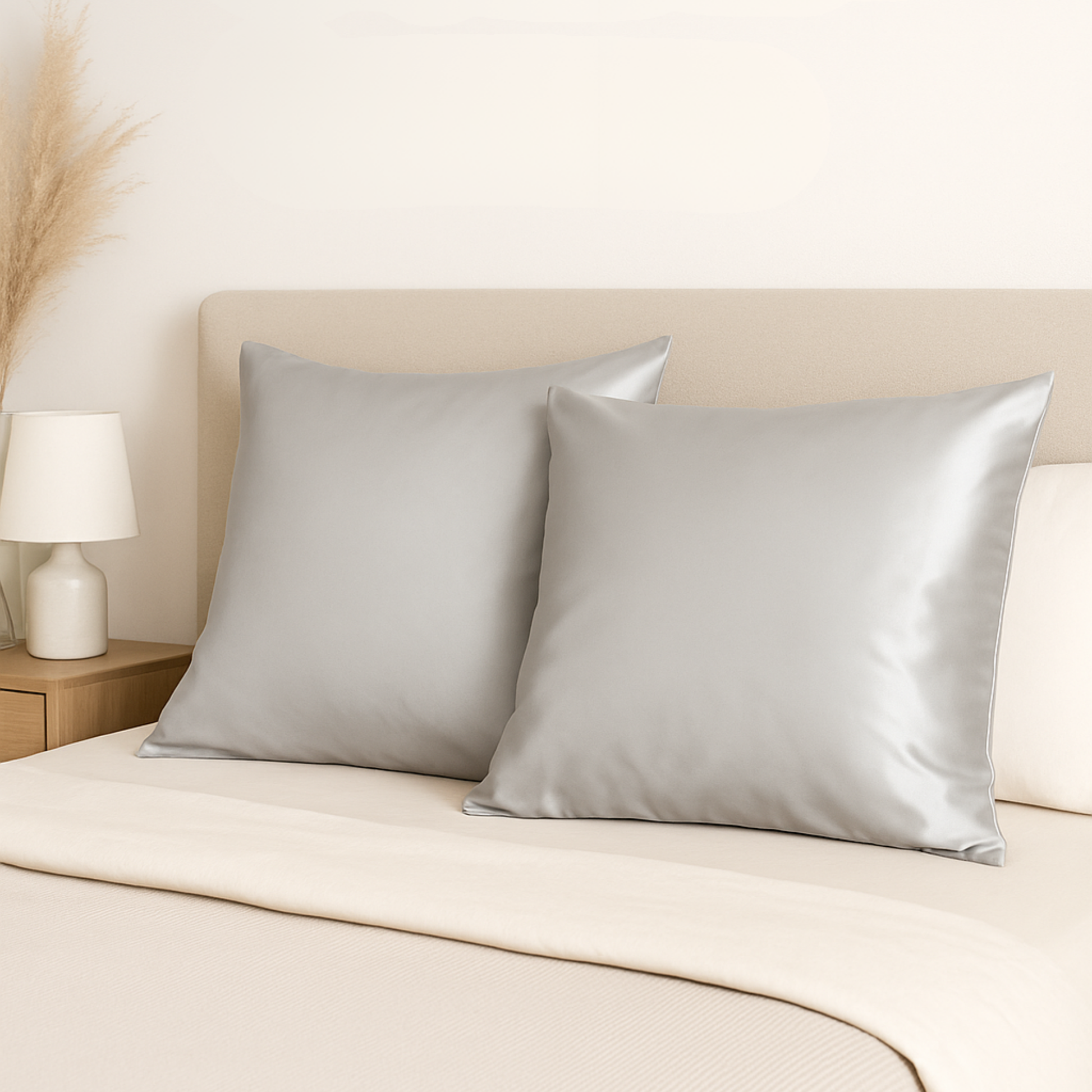 Lifestyle taies d'oreiller en soie gris clair